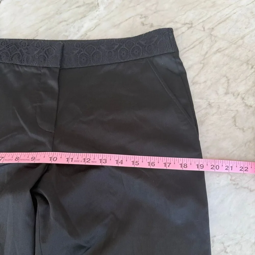 Tory Burch Geoff silk blend pants ankle black slight sheen lacy waistband 8 NWT